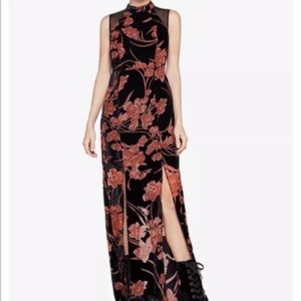 NWT BCBG Velvet Maxi Floral Print Dress Size 12